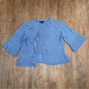 August Silk Blue Knit Cardigan Flared Hem Bell Sleeve Button Front | Size: Med
